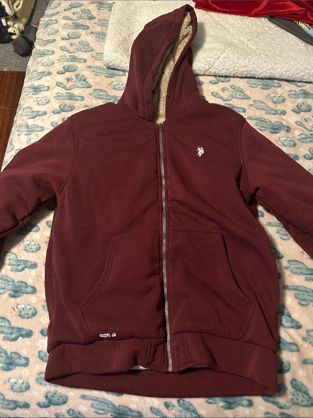 Polo by Ralph Lauren Maroon Sherpa-Lined Hoodie Jacket